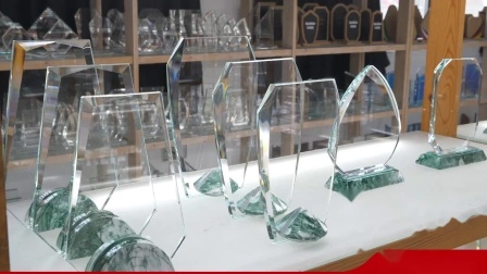 Custom Crystal Star Trophy, Blue Aluminium Column Glass Crystal Hand Trophy